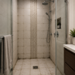 Warning signs of shower grout failure including mould, stains, and deteriorating grout lines